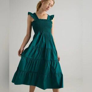 Quince 100% Organic Cotton Poplin Smocked Midi Dress Medium Garden Green Summer